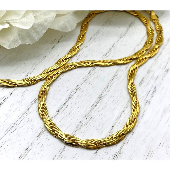 Vintage Gold tone Rope Chain Necklace With Lobster Clasp - Picture 1 of 4